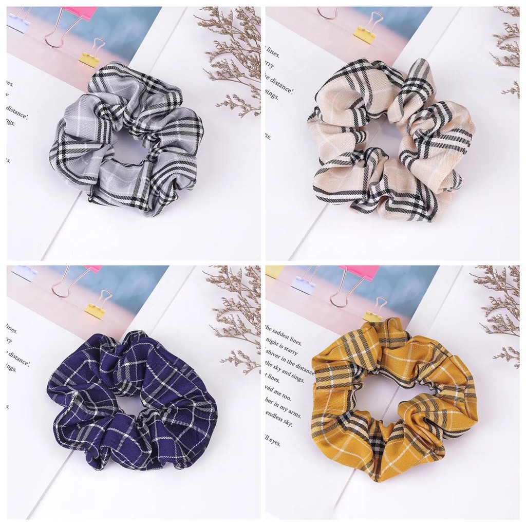 SALE!! VS - Scrunchie Rambut / Ikat Rambut Elastis Motif Kotak-Kotak Gaya Korea Untuk Wanita AR-20