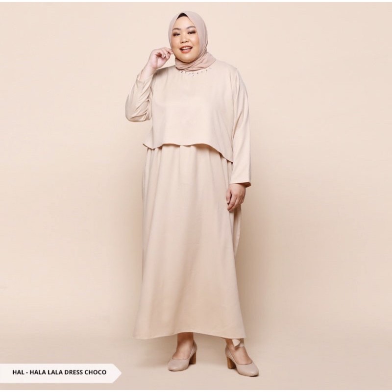 Sorabel - Hala Lala Plain Beads Big Muslim Dress CHOCO 2xl