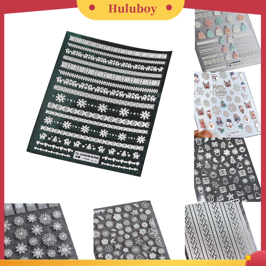 Huluboy Huluboy♡ Stiker Kuku Aneka Bentuk Ukiran Snowflake Sayap Putih Wol Efek 5D Warna-Warni Untuk Kecantikan