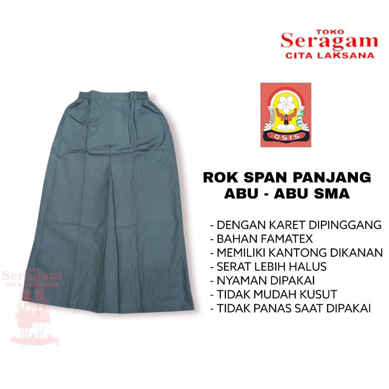 Rok Span Panjang Abu - Abu Seragam Sekolah SMA