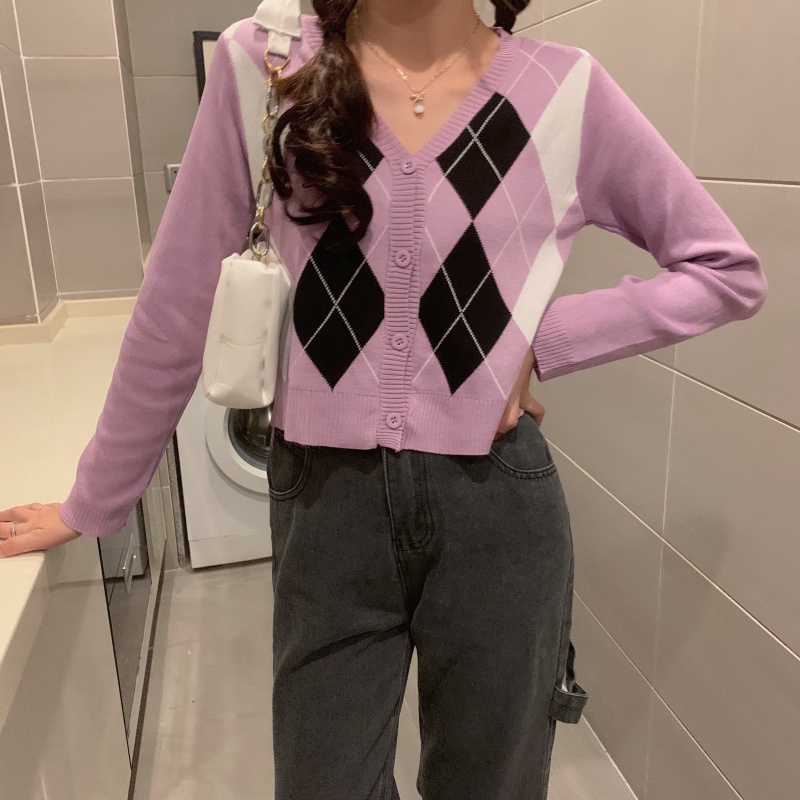 Cardigan Rajut V-Neck Lengan Panjang Gaya Retro Untuk Wanita