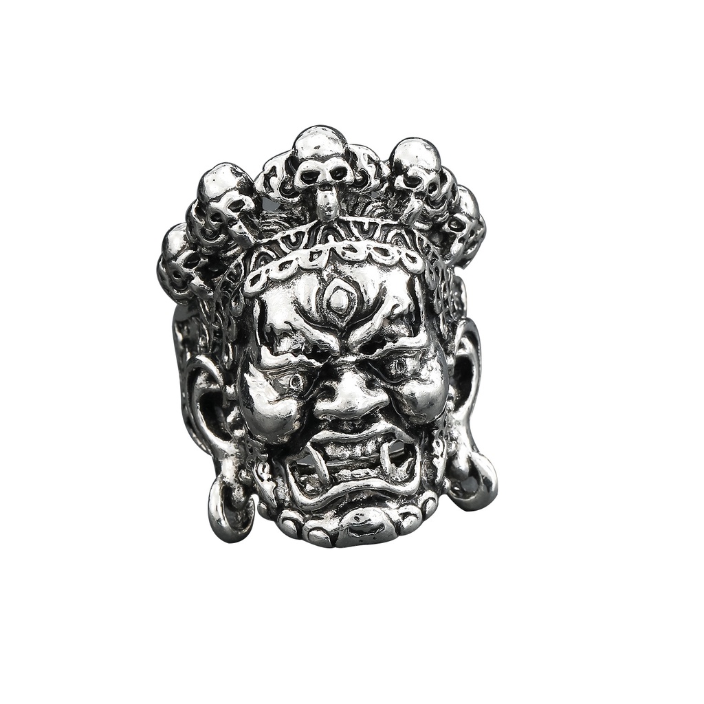 Perhiasan Cincin Adjustable Desain Tengkorak Buddha God of Wealth Gaya Retro Untuk Pria Dan Wanita