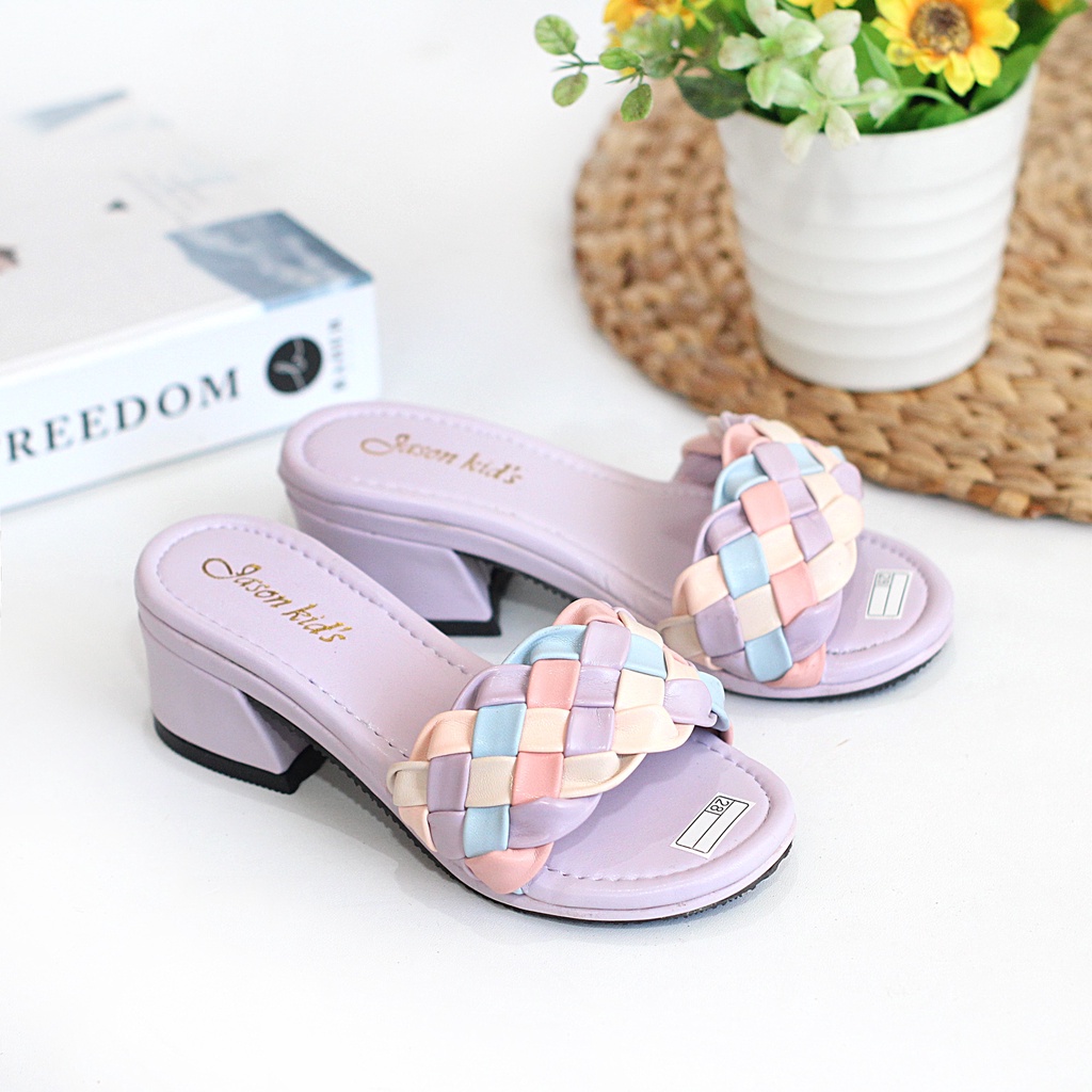 Sandal Heels Anak Perempuan Slop Kokop Kepang Hak Tahu 3 cm S02