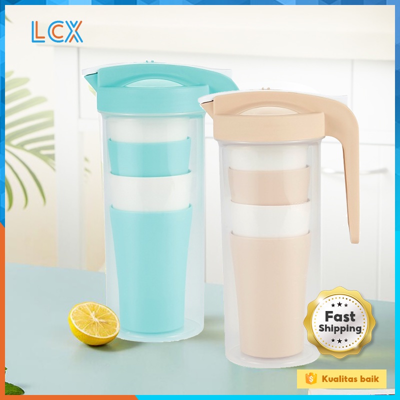 LCX TEKO GELAS SET PLASTIK 5 IN 1 PLASTIK Air Teh Kopi Wadah Jerami BPA Free VS-29