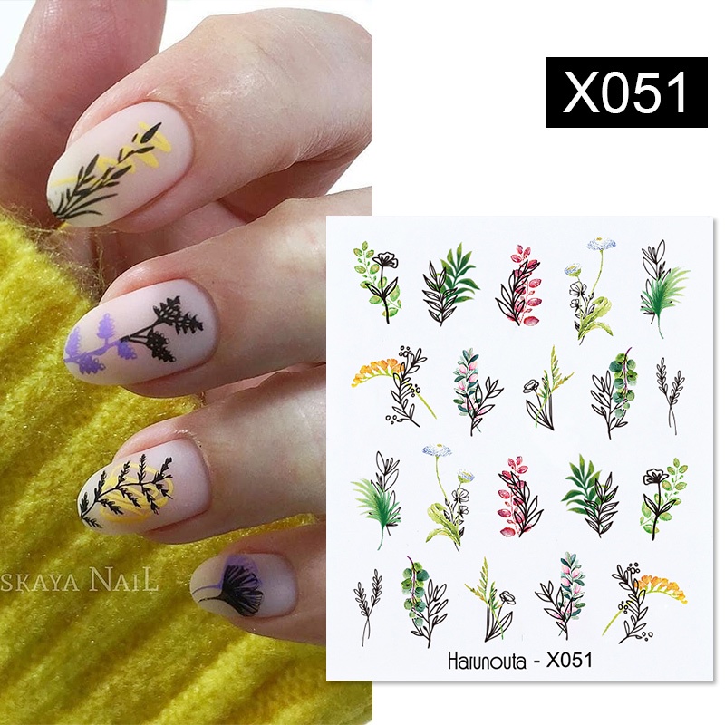 Harunouta Stiker Decal Transfer Air Motif Bunga / Daun / Pohon Untuk Dekorasi Nail Art / Manicure