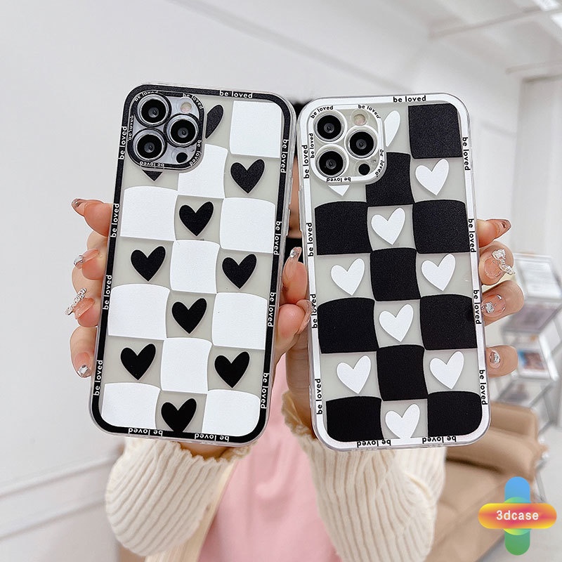 Couple Transparent Case Compatible For IPhone 7 Plus 11 6 6S 8 Plus XR 11 12 13 PRO MAX 11 12 13 mini X XS MAX Se 2020 6SPlus 7Plus 6Plus 8Plus XSMAX A15 A16 A9 A5 A7 Chessboard Love Heart Pattern Clear Soft TPU Back Cover Camera Protection Case