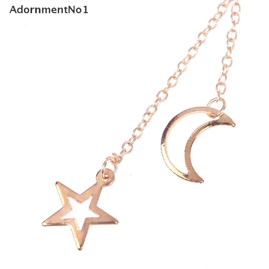 (AdornmentNo1) Anting Tusuk Gantung Desain Bulan + Bintang + Rumbai Panjang Gaya Simple Untuk Wanita