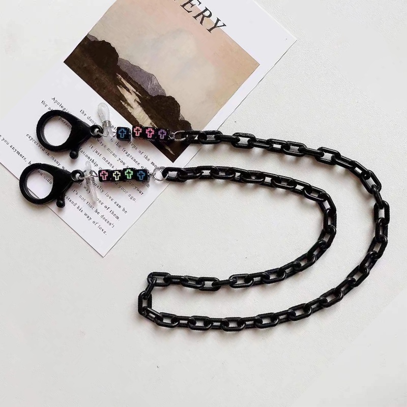 Hitam Smiley Face Mask Lanyard Acrylic Chain Lanyard Anti-Lost Face Mask Kalung Kacamata Rantai Aksesoris ANTOP