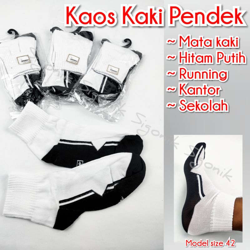 1 Pasang Kaos Kaki Pendek Mata Kaki Hitam Putih Pria Wanita Running Sekolah Kantor Sport Sigonik