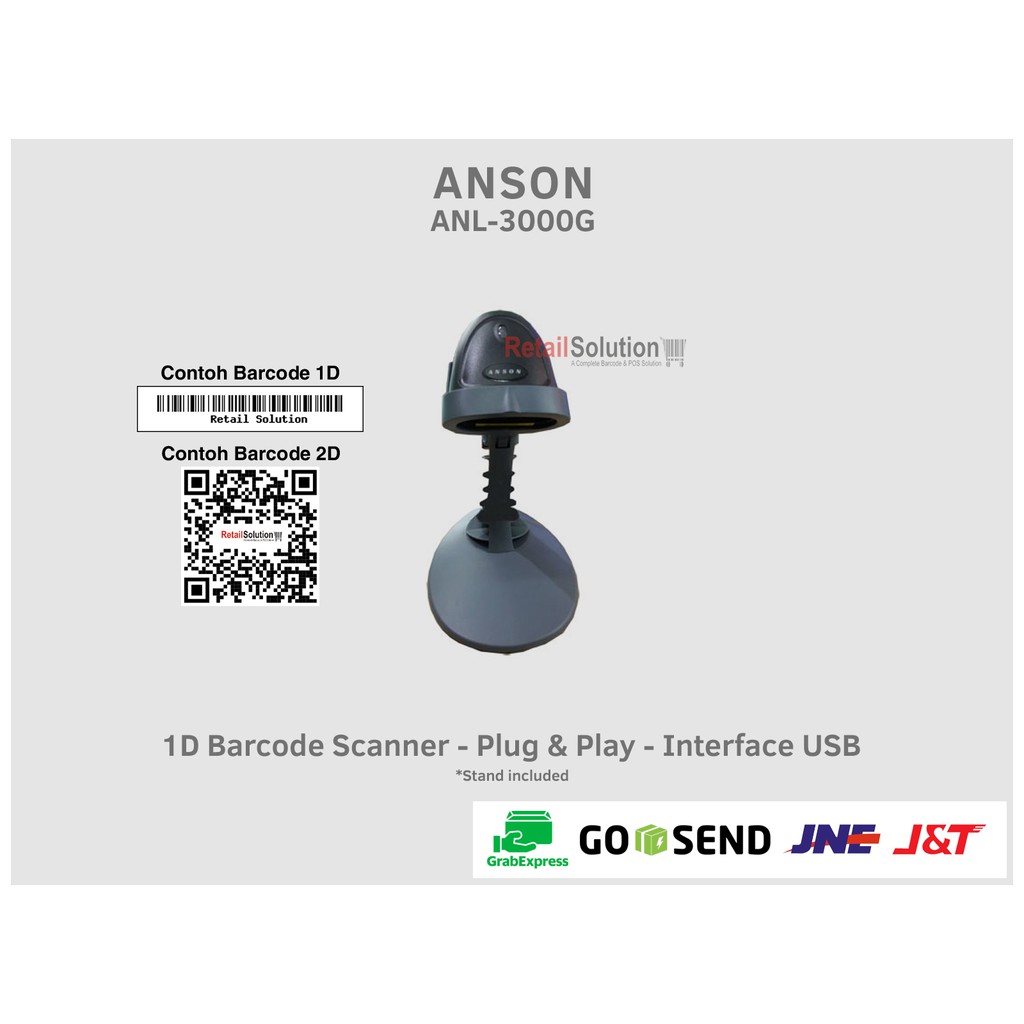 Barcode Scanner USB Laser 1D - Anson ANL3000G / ANL-3000G / ANL3000 G