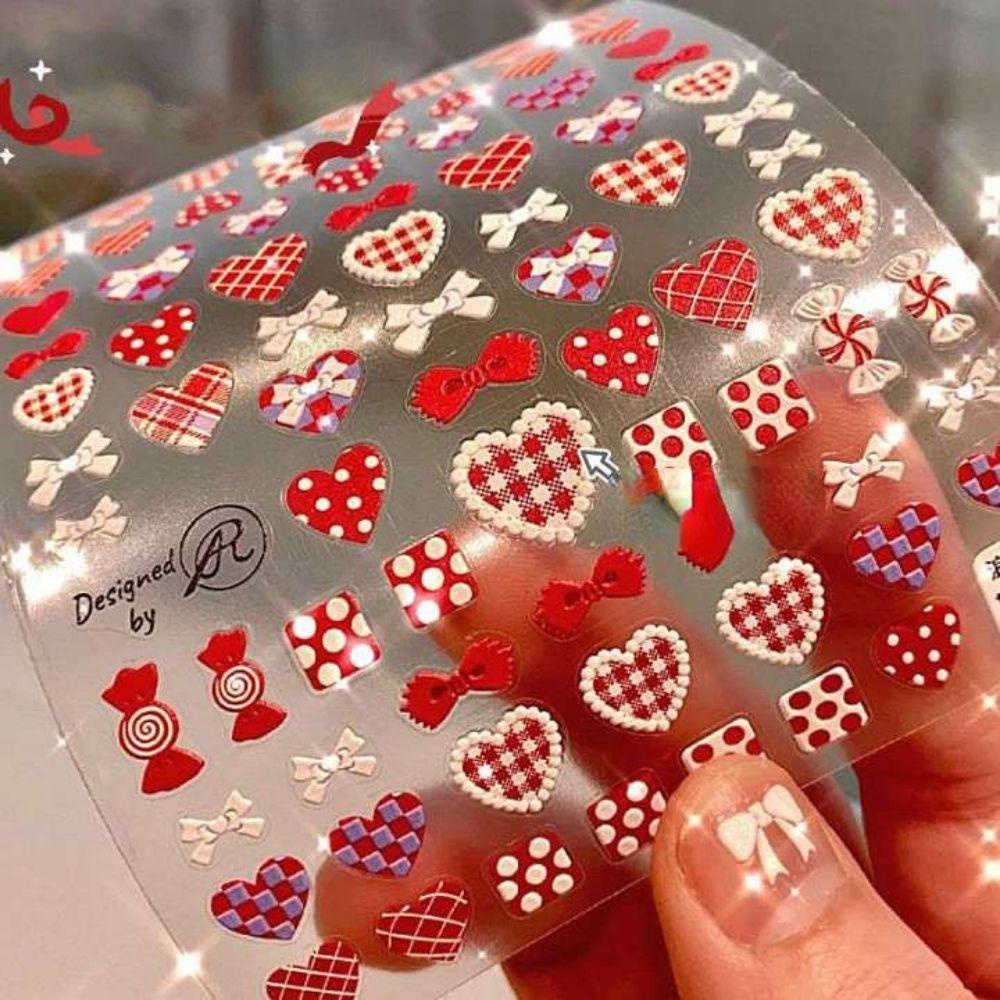 AUGUSTINA Agustin 5D Kuku Terukir Decals Merah Trendi Kuku Kecantikan Nail Art Dekorasi Salon Kuku Manicuring Stiker
