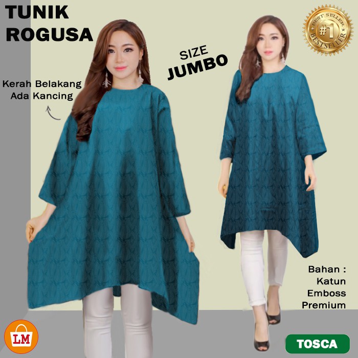 Baju Atasan Tunik Wanita Muslim ROGUSA Bahan Katun Embos Premium TERBARU TERMURAH TERLARIS LMS 27146