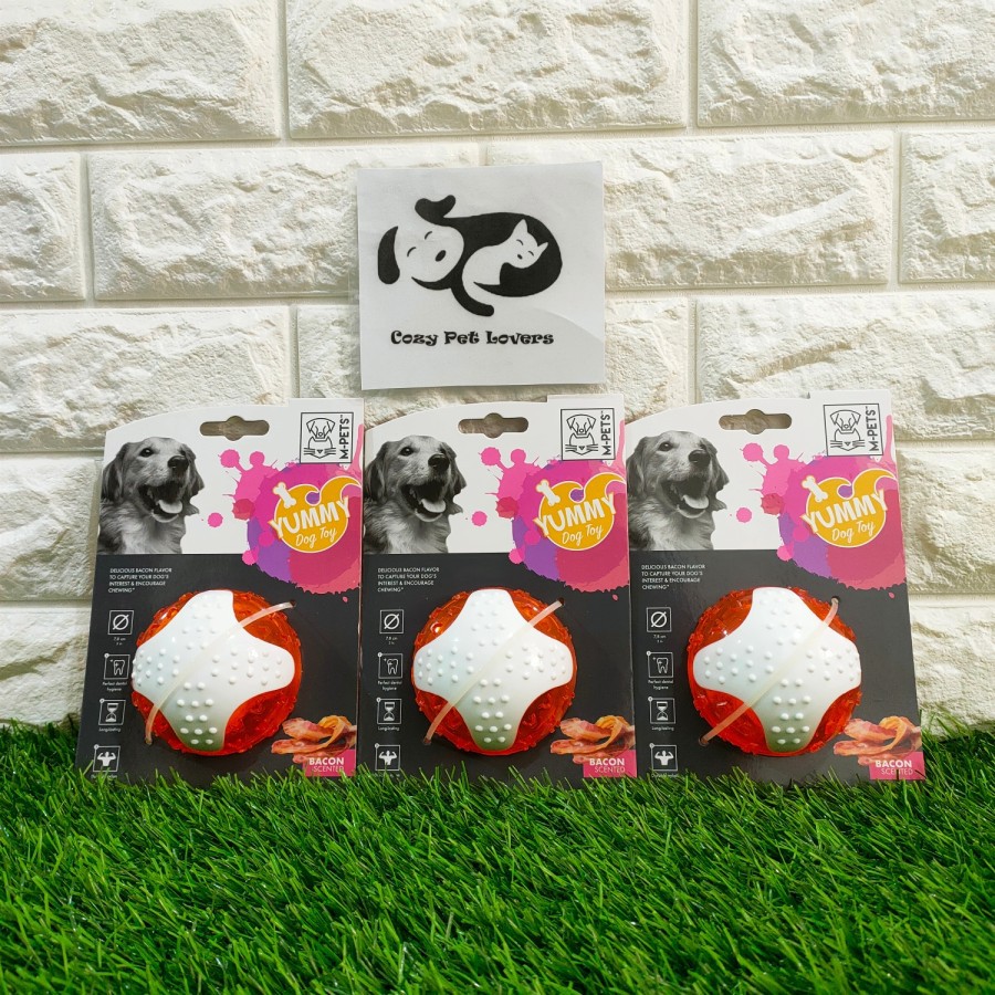 M-Pets Yummy Ball Bacon Flavor Dog Toy / Mainan Gigitan Anjing Bacon