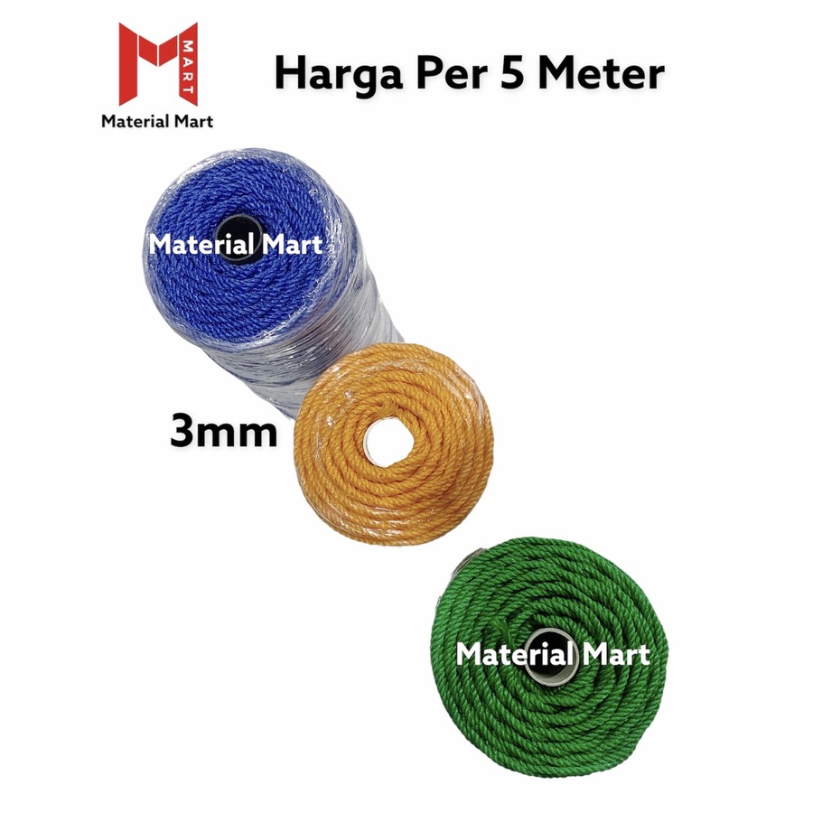 Tali Tambang Plastik 3mm | Tali Plastik Nylon 4mm |Tali Jemuran (5MTR) | Material Mart