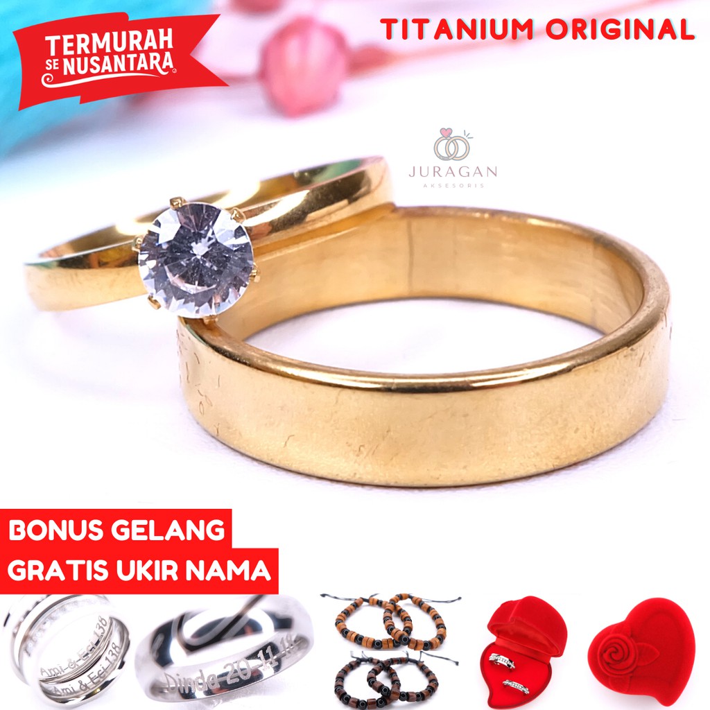 [UKIR NAMA + BOX HATI] Cincin Couple BUCIN Titanium M1 BONUS Gelang Couple