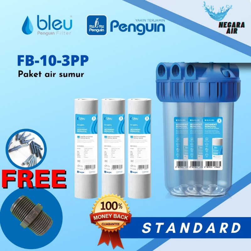 Paket Filter Air Penguin bleu Sumur toren tandon pdam saringan air  FB 10" Standart 3 PP