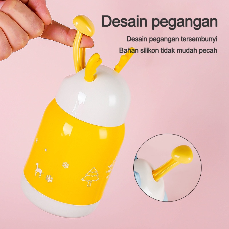 HIPPO LAND Botol Minum Tanduk Rusa Tali Sedotan/ Botol Minum Anak Lucu 380 ML Anti Tumpah Anti Pecah BPA FREE 199