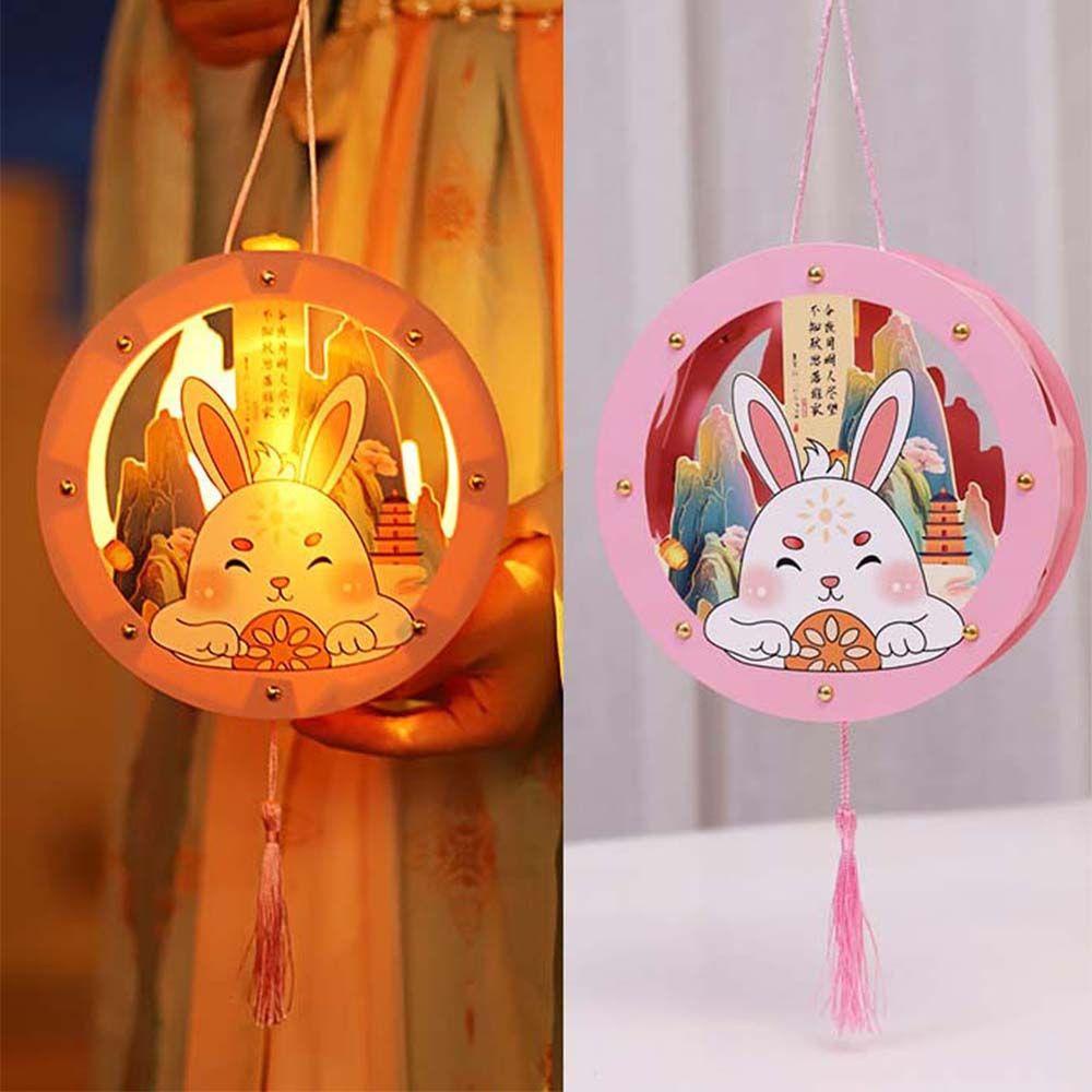 [Elegan] Diy Lampion Imlek Mid-autumn Festival Dekorasi Bunny Lantern Proyeksi Stereo Kertas Kertas Lampu Kelinci Lentera Anak Bunga Dan Lentera Bunga Cahaya Lampu