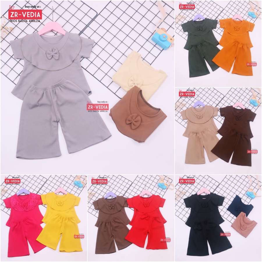 Set Kylie Anak POLOS uk 1-4 Tahun / 1 set Atasan Bawahan Kulot Anak Perempuan Baju Import