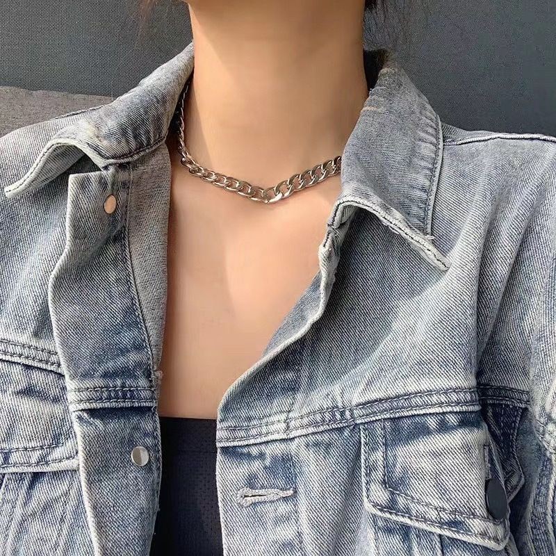 Kalung Choker Retro Rantai Besar Pipih Edgy Style Chain Necklace