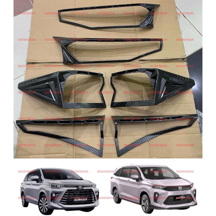 Paket Garnish Lampu Depan Belakang Avanza Xenia 2021 2022 UP Carbon