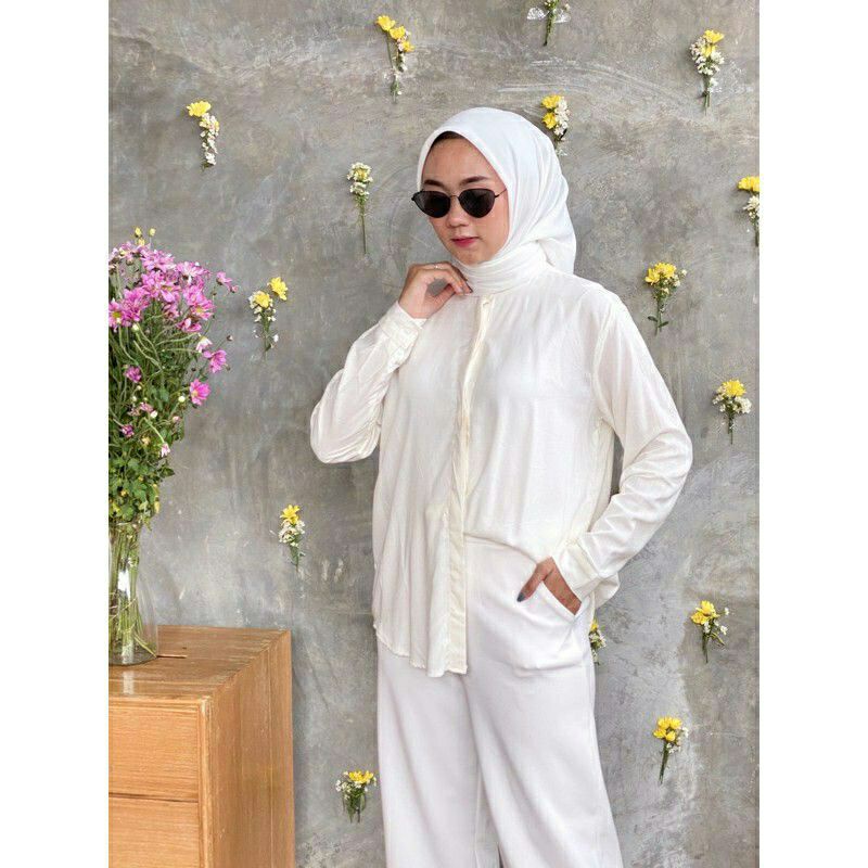 KEMEJA WANITA OVER SIZE FIT TO XXL RAYON TWILL-Broken White