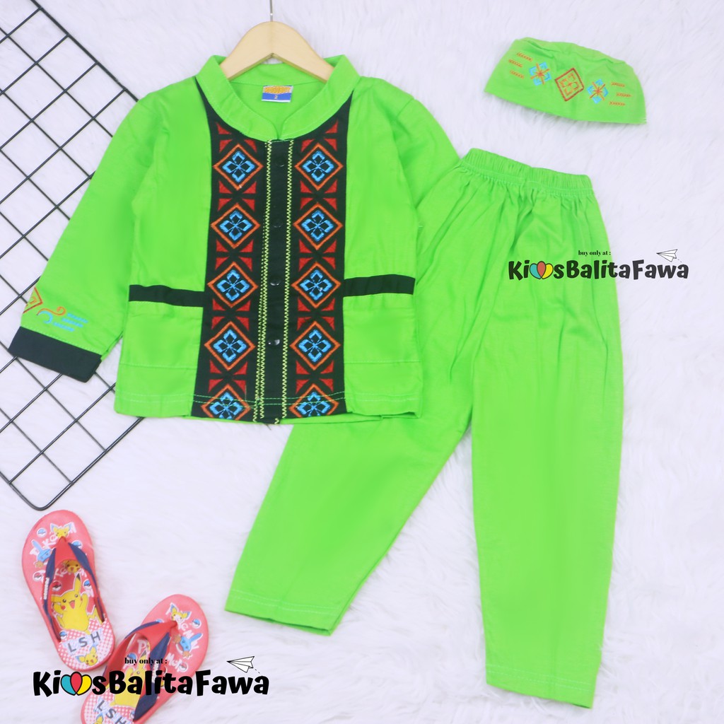 ( FLASH SALE ) Baju Koko Kurta uk 1-8 Tahun / Setelan PREMIUM BORDIR Muslim Anak Laki Polos Turki