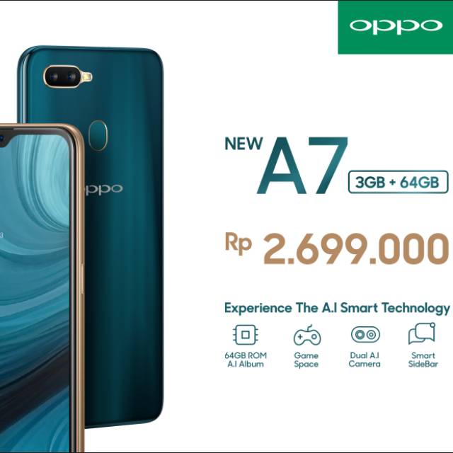 Oppo a7 new 2019 ram 3gb rom 64gb