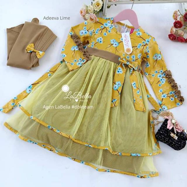 LABELLA 2-3 Tahun Gamis Anak ADEEVA Lime Tutu Pesta