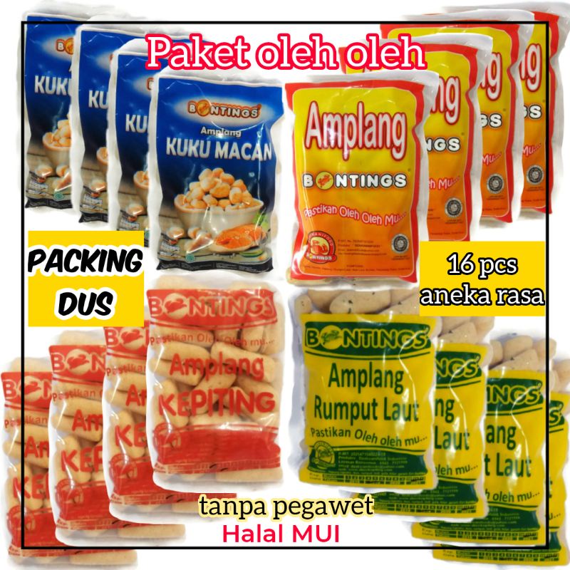 

Cemilan oleh-oleh BONTINGS amplang campur total 16 pcs [Paket 2 kg]