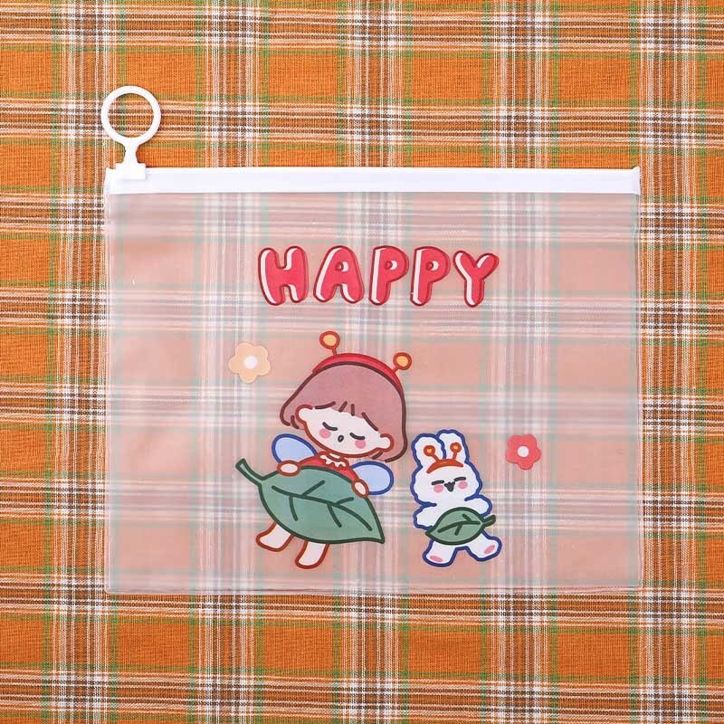 MURMURE.ID | ZIPPER BAG TRANSPARAN KARAKTER LUCU TEMPAT PENSIL KOREA PC034-HAPPY