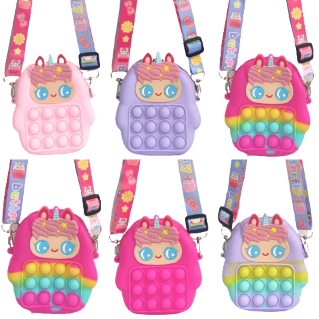 Tas Selempang Anak Pop It Unicorn Girl Imut IMPORT Kekinian Tik tok Fashion