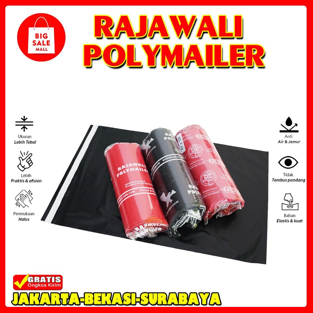 Plastik Polymailer 17/20/25/30/35/40/50/60cm isi 50pcs Plastik Packing Online Shop Packing Perekat lem Tebal RAJAWALI