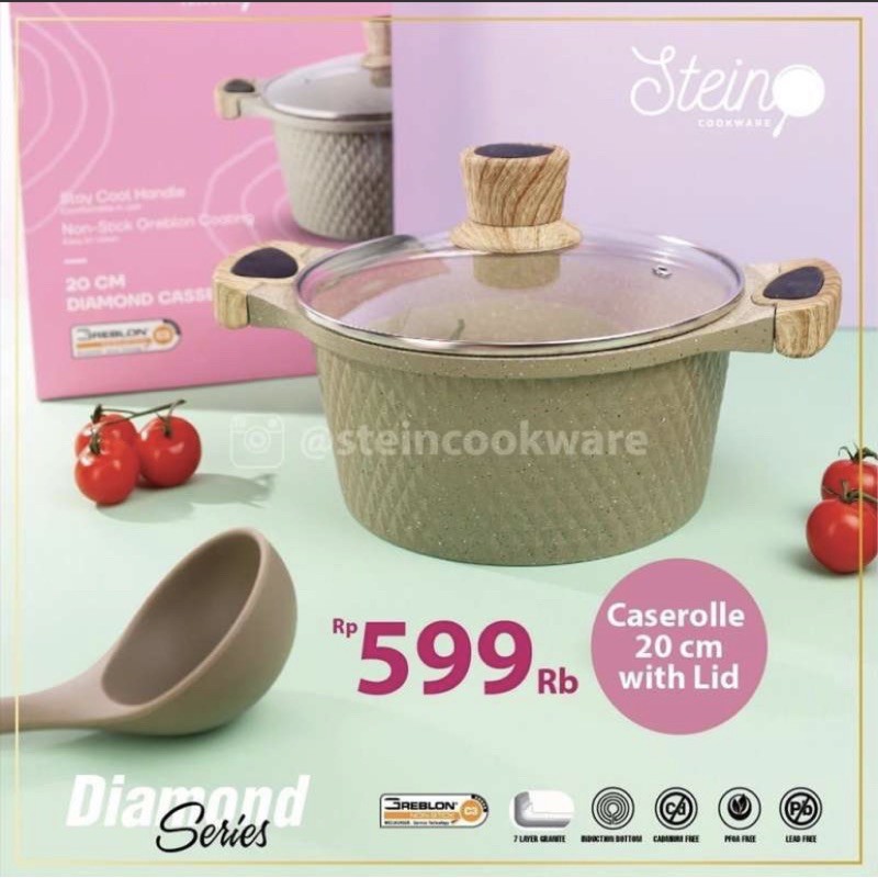 Stein Cookware DIAMOND CASEROLLE 20 Cm + LID - ORIGINAL