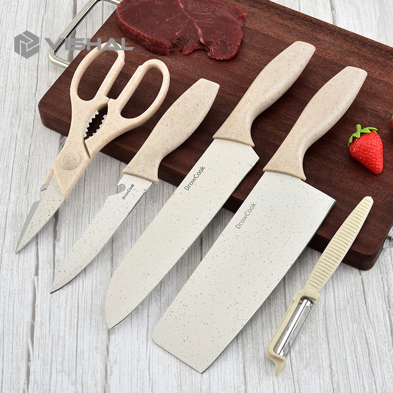 VISHAL 6 in 1 Kitchen Knife Set / Talenan Pisau Tatakan Pengupas Gunting Dapur Set ​VS-1814