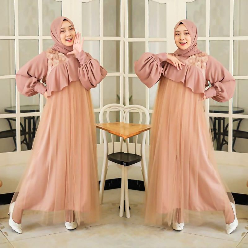 SYARI REVALINA BUNGA, MOSCREPE TILE, GAMIS HIJAB MUSLIM, MAXY DRESS