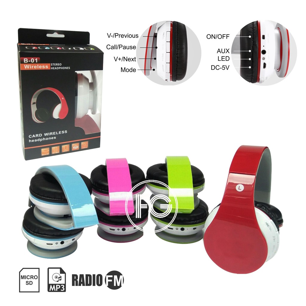 Headphone Bluetooth Gaming Wireless Headset B-01 Headphone Kekinian Praktis Bisa Dilipat 5in1