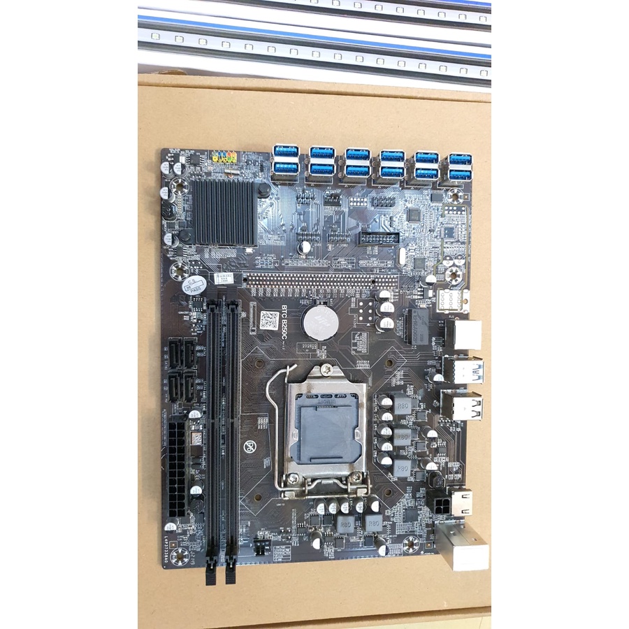 MINING MOTHERBOARD BTC B250C 12 SLOT USB RISER - STABIL &amp; HEMAT ENERGI