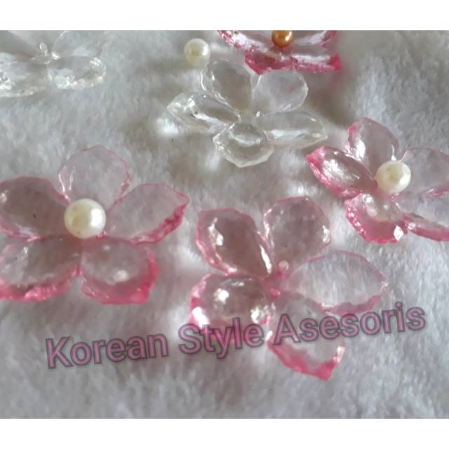 Mote bunga kristal aplikasi bunga 5cm per 4 pcs