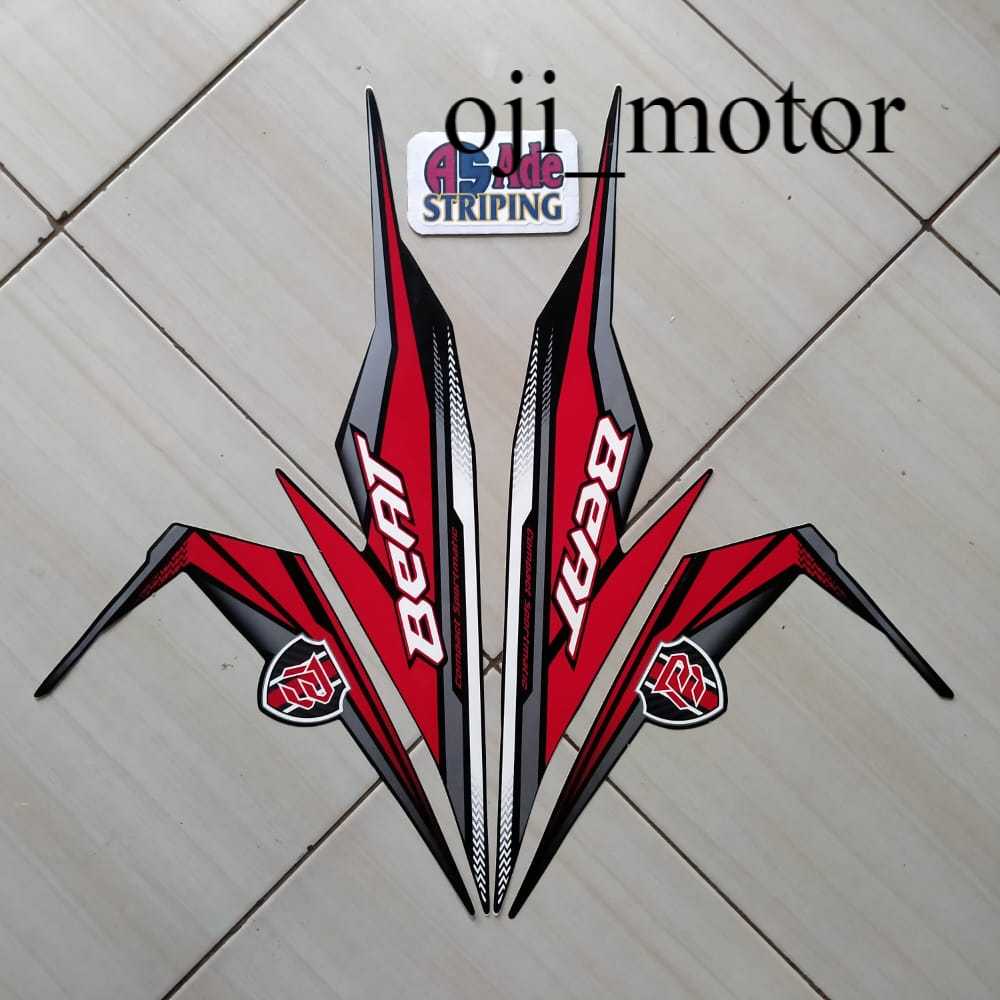 Stiker Striping Lis Body Motor Honda Beat FI Cw 2019 Full Hitam-Merah