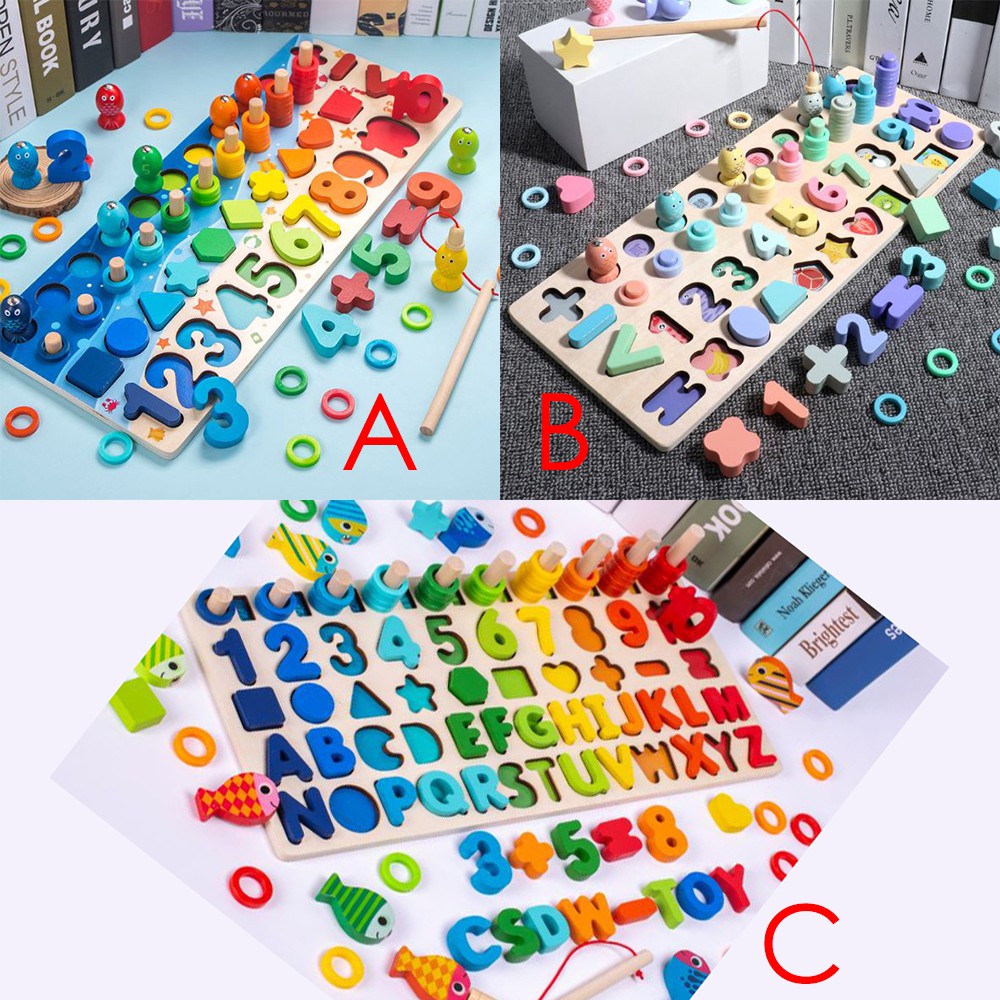 Wooden Toys Chunky Puzzle Fishing Game Angka Huruf Mainan Kayu Pancing Ikan Edukasi Montessori Anak