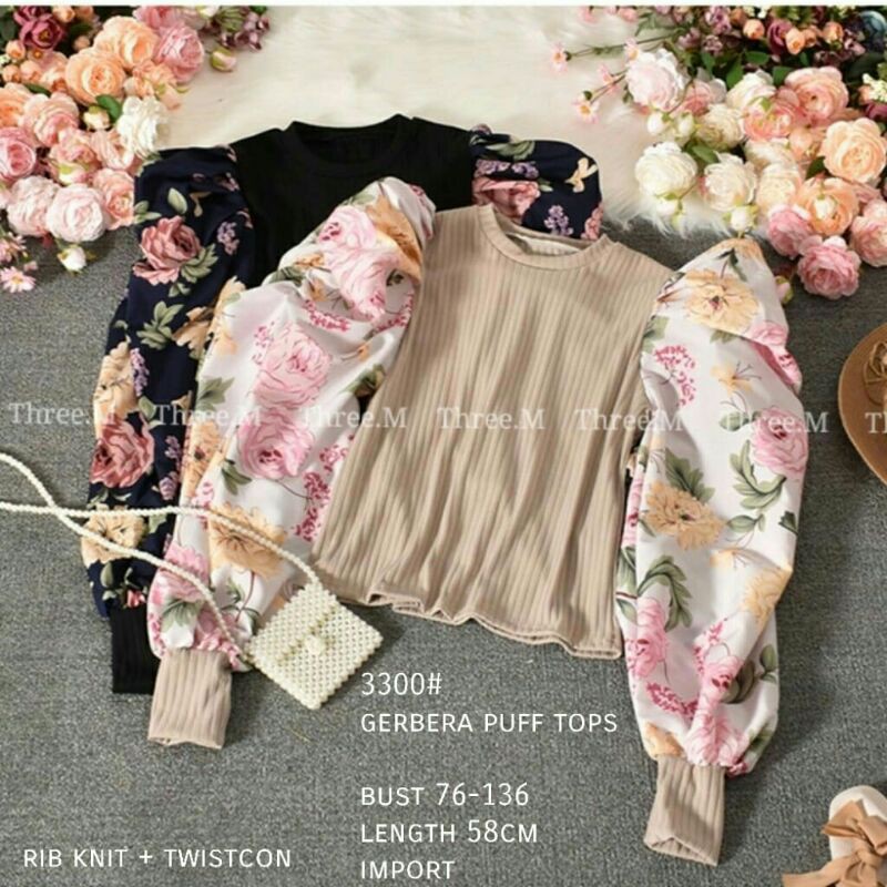 GERBERA Baju atasan blouse tops puff lengan balon rajut wanita murah baju blouse cewek import korea