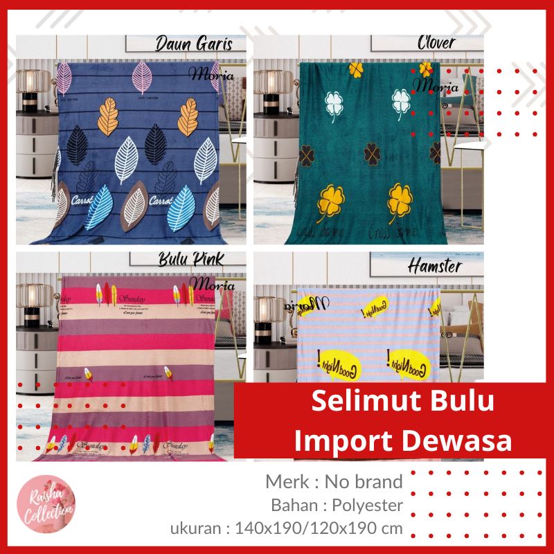 RC Selimut Bulu Import Motif Dewasa Minimalis Bunga Ukuran 120x170cm Harga Terjangkau