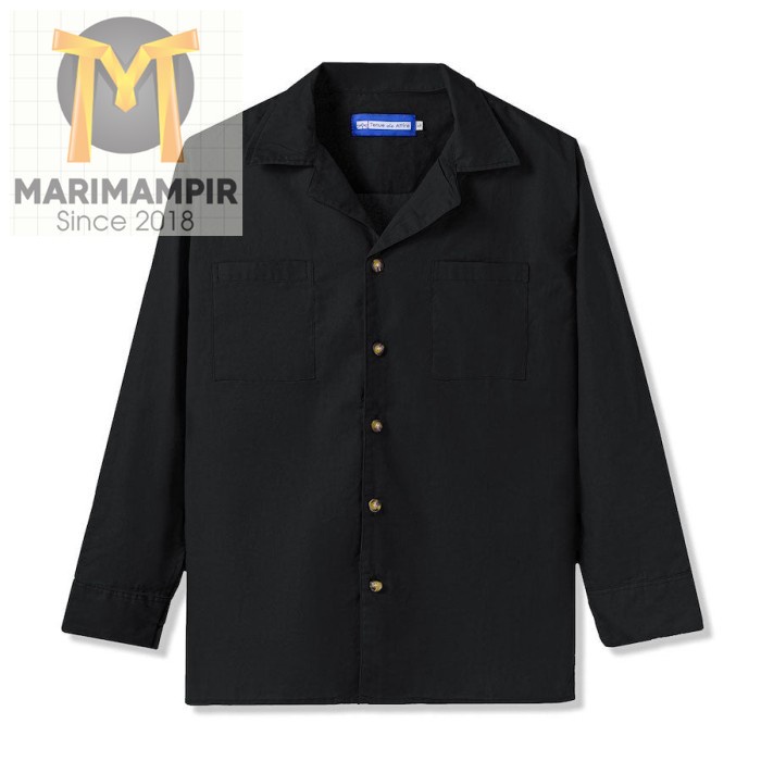 Jual Marimampir Kemeja Tenue De Attire Royal Black Camp Collar Long Sleeve M Shopee Indonesia