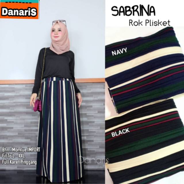 Sabrina rok plisket motif garis garis maxi pleated skirt