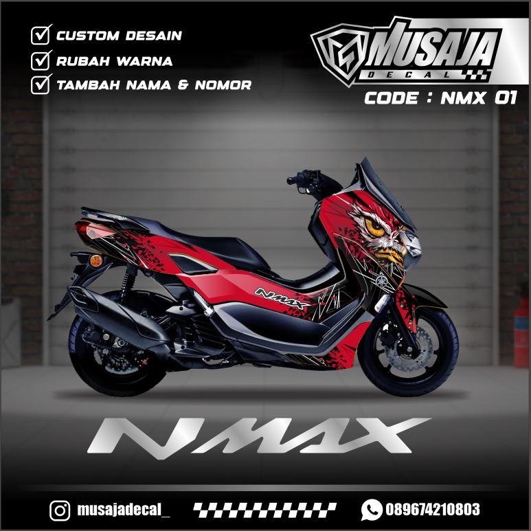 Decal Nmax full body merah hitam elang - dekal Nmax old fullbody
