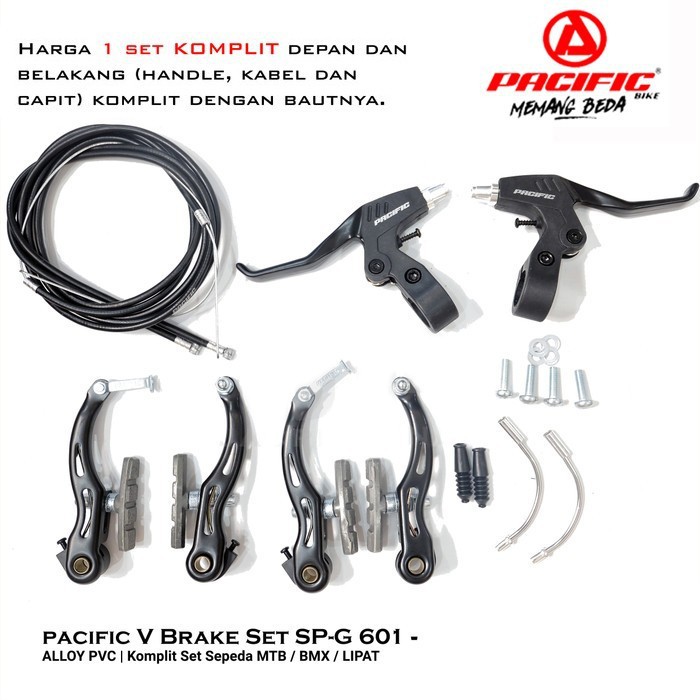 Rem Sepeda V BRAKE SET PACIFIC KOMPLIT Alloy Pvc Sepeda Lipat, BMX,MTB