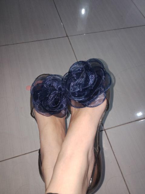  Sepatu  Jelly  Wanita Bening  Transparan Bunga Linetx 