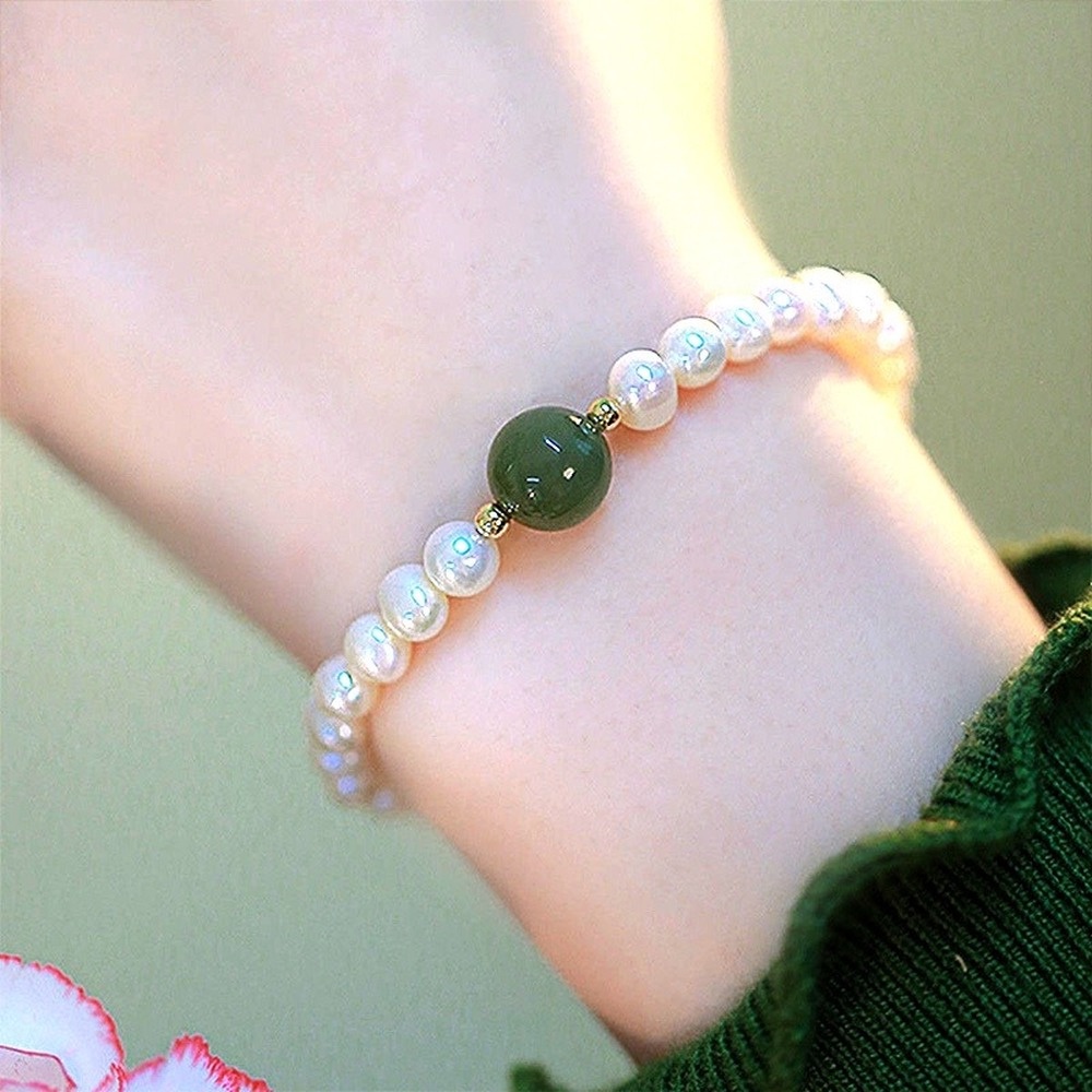 Gelang Mutiara Bahan 925 Sterling Silver Gaya Retro Untuk Wanita