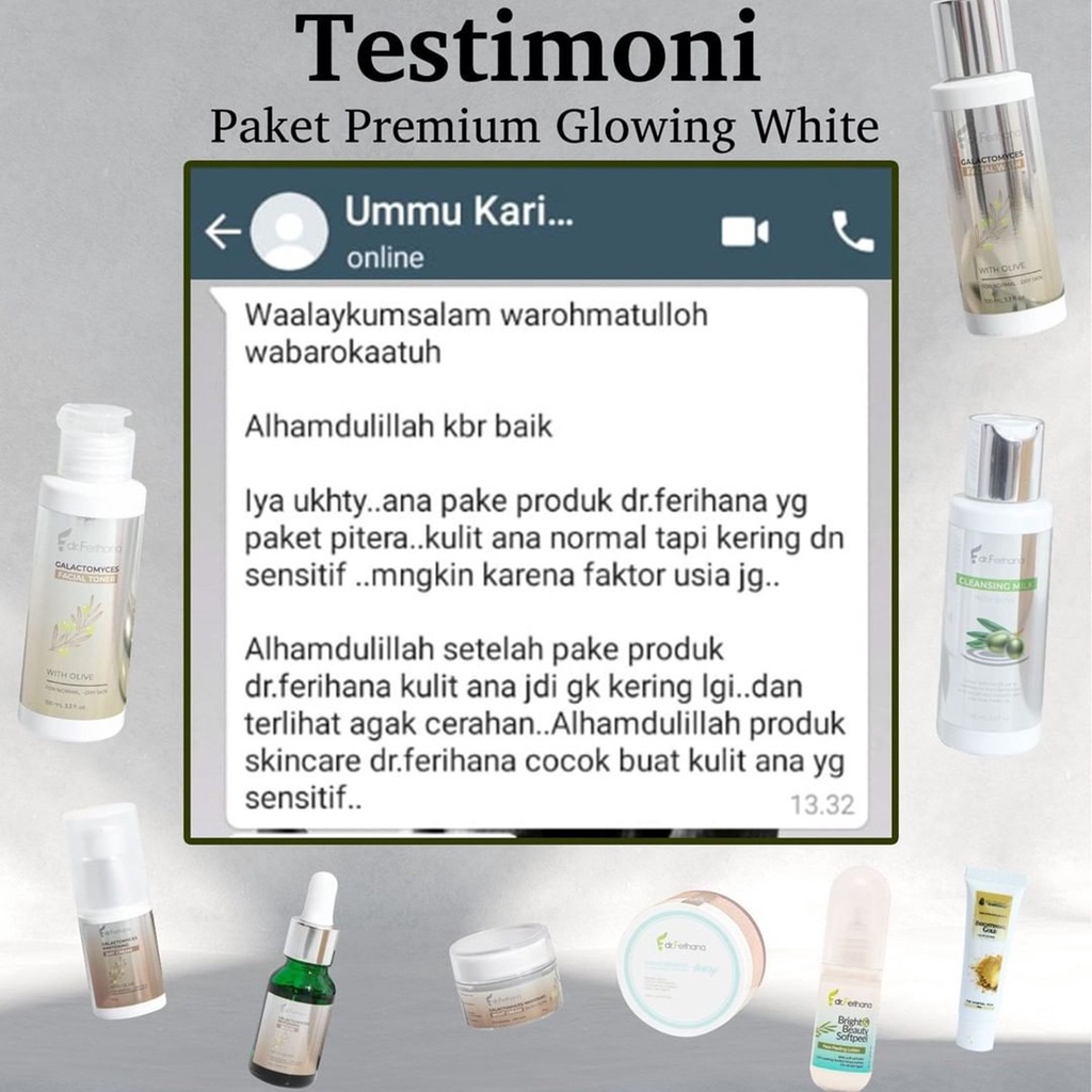 Paket Komplit Galactomyces Brightening &amp; Flex for Normal To Dry Skin dr. Ferihana Cosmetics &amp; Skincare Rangkaian Perawatan Wajah untuk Kulit Normal Kering Kombinasi untuk Mencerahkan Memudarkan Flek Anti Aging dan Keriput BPOM LPPOM HALAL MUI